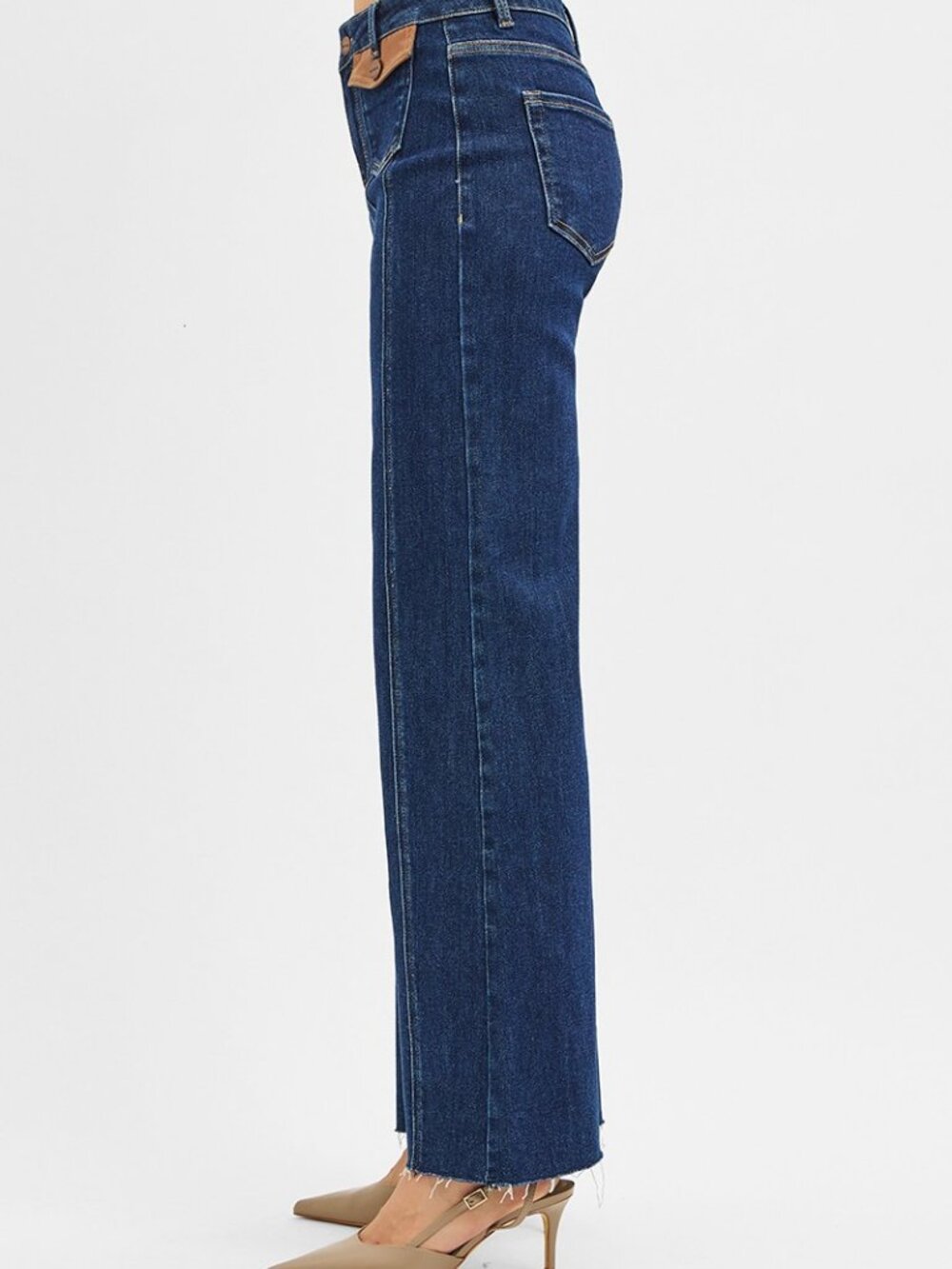 New Look High Rise Wide Flare Jeans with Front Leather Pocket - Picture 4 of 6